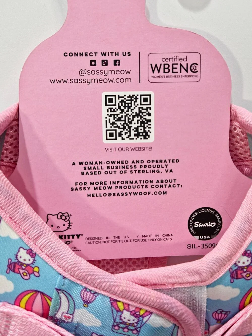 Sassy Meow, Hello Kitty Cat Harness, MD, Pink w/Blue, NEW